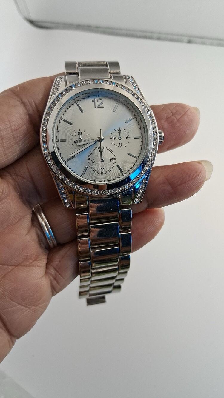 FMD Womens Silver Tone Crystal Rhinestone Bezel Chronograph Watch FMDSLS504